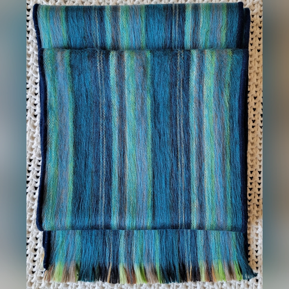 Shupaca 80% Brushed Alpaca Striped Scarf, Green & Blue